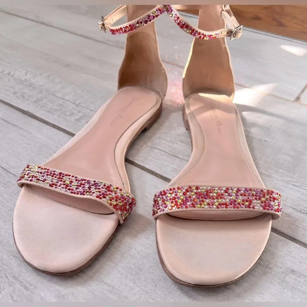 Gianvito Rossi Natural Raso Crystal Ankle Strap Sandals Euro 36/US 6